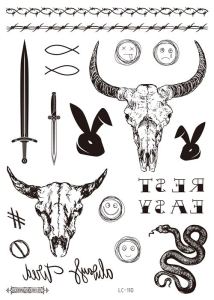 Big Size Malone Tattoo Bull Head Face Sticker Men Neck Hand Back Cool Body Art Temporary Tattoo Sword Letter Fake Tatoo 21x15cm