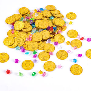 50/100 PCS Pirate Treasure Chest Gold Coins Gemstone Props Childrens Pirate Themed Birthday Party Decor Halloween Cosplay Props
