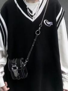 เสื้อกั๊กถักฤดูใบไม้ผลิและฤดูร้อน ทรงหลวม คอวี ปักลาย สไตล์นักเรียน แฟชั่นสตรีท สำหรับนักเรียน ผ้าฝ้ายโพลีเอสเตอร์ แขนกุด