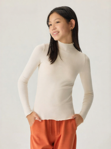 JOLLY BEAN | Wood Ear Ruffle Half-High Collar Girls Top