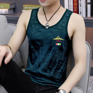 Authentic Kunming Sweat Vest for Men Camisole Tank Top with Black Ice Silk Inner Wear Slim Fit Seamless Clavicle Round Neck