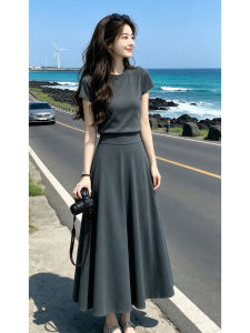 Y6Y | New Grey Short Sleeve T-shirt and Skirt Set Summer