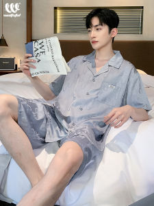 Mens Summer Ice Silk Short Sleeve Sleepwear Set Simulated Silk Home Clothes Comfortable Lightweight Breathable Casual Home Scene