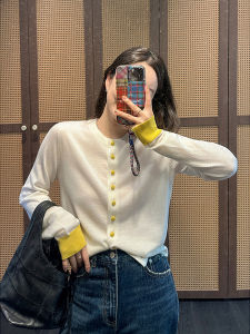 Stylish and High-End Exclusive Color Block Long-Sleeve Knit Top