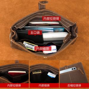 Smart King New Vintage Crossbody Bags for Men Grazy Horse Leather Casual Clutch Bag Large Capacity IPAD Bags