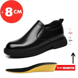 RUCHI Men Leather Shoes Height Increase 6-8cm Elevator Shoes For Men Luxury Dress Shoes Slip On Business Comfortable Wedding Shoes