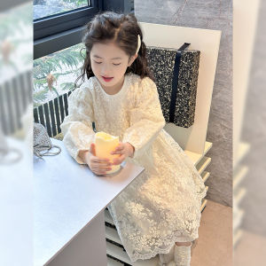 Princess Style Floral Print Girls Dress Baby Girls Long Sleeve Spring Autumn Season Polyester Fabric Elegant Princess Dress