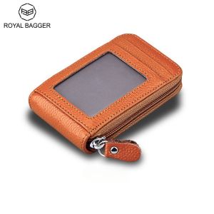 Royal Bagger Genuine Cow Leather Women Girls Fashion RFID Short Wallet Purse Card Holder Money Clip Retro Bag Womens Casual High Capacity Multifunction Holder Bags Multi-Card Position Wallets