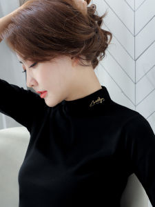 Pure Cotton Half Turtleneck Bottoming Shirt Womens Autumn and Winter Clothing Thickened Thermal Silm Middle Collar Western Style Inner Wear Long Sleeves T-Shirt Tops