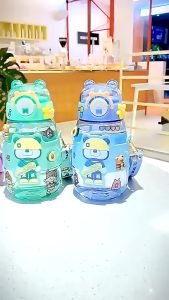 BOTOL MINUM ANAK LUCU HAPPY BEAR 600ml FREE SEDOTAN TALI & Stiker - ShennyStore