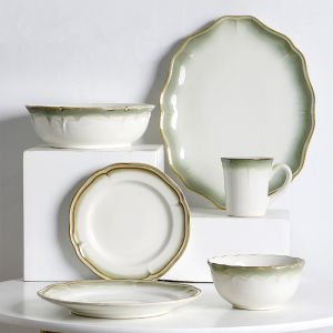 European Style Irregular Ceramic Plate Deep Relief Dinner Plate Vintage Large Tray Fish Plate Home Use Flat Dish Dining Utensils