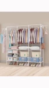 ราวแขวนเสื้อ ราวตากผ้าเหล็ก เเบบเเถวเดียว สองเเถว มีชั้นวางของตะขอเเขวน ใช้ในคอนโด ประหยัดพื้นที่ พร้อมส่ง YR