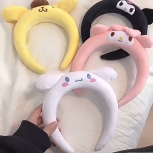 Cute Cartoon Hair Hoop Sanrio Melody Cinnamon Dog Washing Face Girl Hair Hoop Plush Wide-brimmed Headband Cute Headband