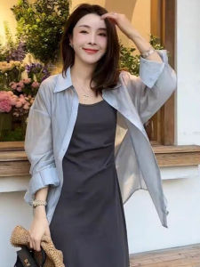 Casual Shirt Dress Set for Women Summer 2024 Beautiful Sun Protection Two-Piece Outfit Elegant Fashion Student School Uniform