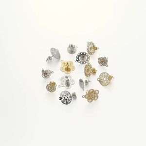 10 Chiếc Bông Tai Hoa Có Vòng Bông Tai Thời Trang Đế Kết Nối Thép Không Gỉ Post Nút Chặn Cho DIY Làm Đồ Trang Sức