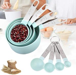 8Pcs Measuring Cups Spoons Stackable Stainless Steel Tablespoon for Measuring Dry Liquid Ingredients Teaspoon with Plastic Head