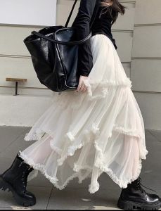 Super fairy laminated fungus edge mesh cake skirt 2026 autumn and winter new irregular fluffy skirt women