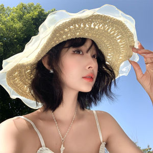 French Style Pearl Ogees Summer Hat Womens Large Brim Sunshade Beach Holiday Beach Sand Beach Vacation Sun Protection Hat