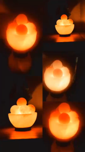 Crystal Rock Salt Lamp Fire Bowl Lamp shape | Himalaya salt for Relaxation & Air Purification | Unique Decorative Night Light Pink Grey