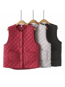 Áo Vest Cotton Mỏng Nhẹ Họa Tiết Kim Cương Cỡ Lớn Ấm Áp Mùa Thu Đông Áo Vest Cotton Polyester Trang Phục Công Sở Thường Ngày