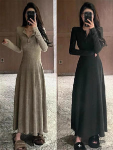 French Style Slim Fit Knitted Dress Womens Autumn Winter New Model Coat Inner Elegant Waist Cinching Long Dress