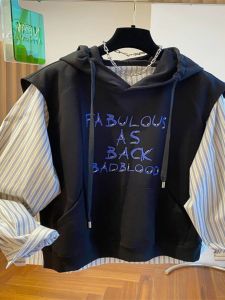 เสื้อเชิ้ตเก๋ๆ ดีไซน์ หลวม เสื้อฮู้ด ฤดูใบไม้ผลิ ฤดูใบไม้ร่วง พลัสไซส์ เสื้อผ้าผู้หญิง ผ้าฝ้าย ยาว แขนเสื้อ เสื้อสวม ความยาวปกติสไตล์ K