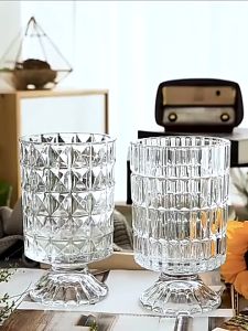 French transparent relief glass vase European stilt flower ware home flower arrangement candle holder decorative ornaments
