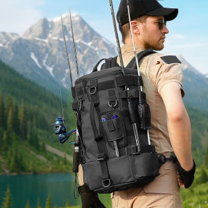 Large Capacity Fishing Backpack Multifunctional Lure Fishing Rod Insertable Bag for Outdoor Sports Fishing Travel Hiking Cycling