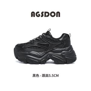 Agsdon Mom Shoes Thick Bottom Casual Womens Sports Shoes Heightening Black Leisure Running Shoes Breathable Mesh Inner Lining
