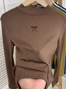 Womens Fleece Lined Half High Neck Long Sleeve Knit Base Shirt Slim Fit Korean Style Inner Wear Autumn Winter Fashion T-Shirt