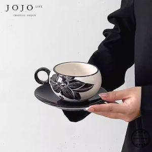 Retro Luxury Camellia Coffee Cup And Plate Set JOJOS L. PD.Defeated Nordic Style Ceramic Small Coffee Cup with Handle