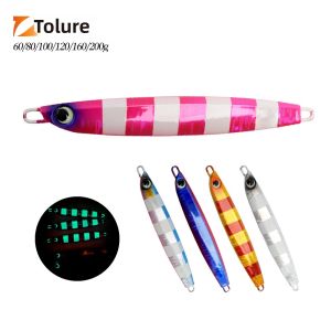 TOLU MỚI 5 Màu Chậm Chìm Kim Loại Jig 60g-200g Với 3D Mắt Cho Nước Mặn Deepsea Câu Cá Dài Đúc Dụ Với 3D Mắt