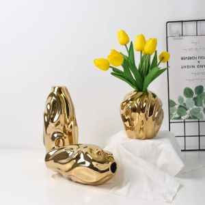 Modern Light Luxury Creative Ceramic Golden Vase Decoration Living Room Bedroom Decoration Cabinet Flower Vase Home Decoration hot