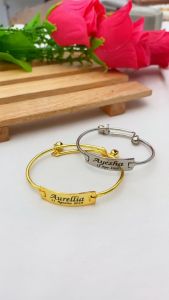 Gelang Anak Premium Ukir Nama & Tanggal Lahir Aksesoris Anti Karat Ajustable silver gold perempuan