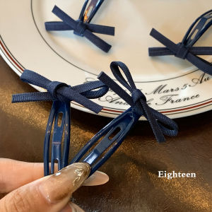 Korean Style Dark Blue Denim Butterfly Knot Hair Clip Womens Side Bun One-Word Clip Hair Accessories 2025 New Model