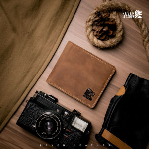 Dompet Simpel Cowok Lipat 2 Kulit Crazy Horse Slim Branded Keren Dompet Uang dan Kartu Buat Nongkrong Cafe Anak Muda Plain Cow Leather Card Holder Brown Tan Pria REVEN Arjuna