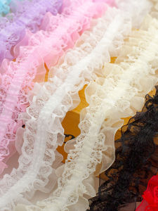 Colorful Double Layer Pleated Elastic Lace Ribbon 4cm Wide DIY Handmade Decoration Material for Home Sewing And Crafts