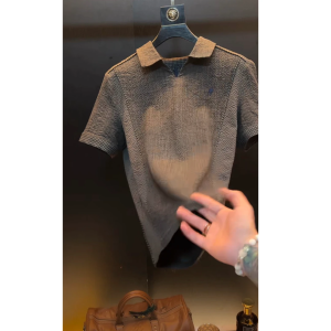 Luxury Bubble Gauze Polo Shirt Short Sleeve Plaid