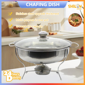 Stainless Steel Food Tray Round Chafing Dish Food warmer insulation with glass cover Chafing Dish Hot Pot Buffet Food Warmer with Fuel Alcohol Rack Buffet 3 Liter 3 Piece Set UNIBEST