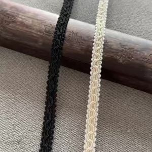 5m/16.4ft Each Pack Black Beige Woven Gimp Braid Trim Delicate Chain Lace Edging for Sewing Dresses Lingerie DIY Craft Projects