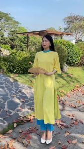 Áo dài gấm phối cổ from rộng xinh lung linh AD045- Khánh Linh Style Lady Fashion