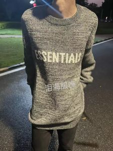 เสื้อสเวตเตอร์ถักคอปกกลมแขนยาวทรงหลวมสไตล์ไฮสตรีทย้อนยุค ESSNTIALS เสื้อสเวตเตอร์ถักสองแถวสำหรับผู้ชาย