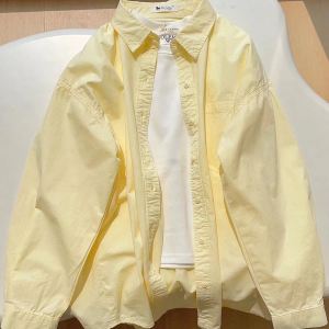 Spring Autumn New Style Lightweight Luxury Sweet Milk Yellow Pure Cotton Thin Women Loose Versatile Slimming Meat Covering Long Sleeve Shirt Outerwear