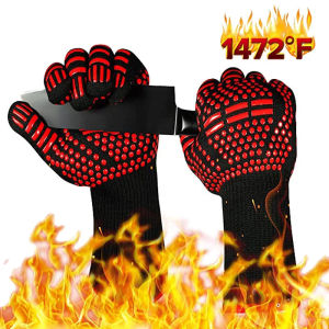 Anti-Cut Fireproof Oven Mitts Silicone Non-Slip Heat Resistant Kitchen Grilling Gloves Barbecue Cooking Baking Smoker Gloves