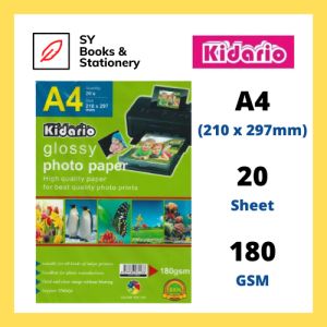 Kidario A4 Water Resistant Glossy Photo Paper 20 Sheets 180gsm