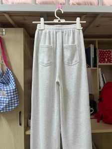 กางเกงวอร์มทรงหลวมสไตล์อเมริกันย้อนยุคสีขาวและเทา กางเกงขายาวลำลองสำหรับผู้หญิงในฤดูใบไม้ผลิ ฤดูใบไม้ร่วง ฤดูหนาว กางเกงขายาวทรงหลวม