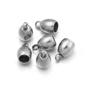 6pcs/lot Stainless Steel Cord End Caps Metal Caps End Clasps With Loop Jewelry Making DIY Bracelets Necklace Accessories