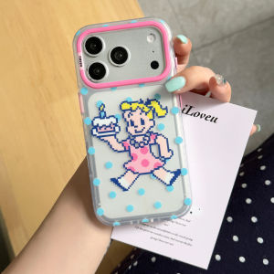 EOENKK | Cute Pixel Cartoon Character Phone Case for iPhone 15 16 17 Pro Max 15 16 17 Pro 16 17 Polka Dot Shockproof Y2K Girls Back Cover