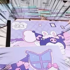 4 Books Kuromi Drawing Book Coil Blank Cartoon Drawing Book SketchBook 120Sheets Spiral Sketch Pad Art Painting Supplies