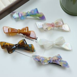 Phụ Kiện Tóc Thời Trang Bằng Sợi Acetate Có Nơ Bướm Thanh Lịch 10cm Có Thương Hiệu Vàng Kẹp Tóc Xoắn Xù Thanh Lịch Kẹp Tóc